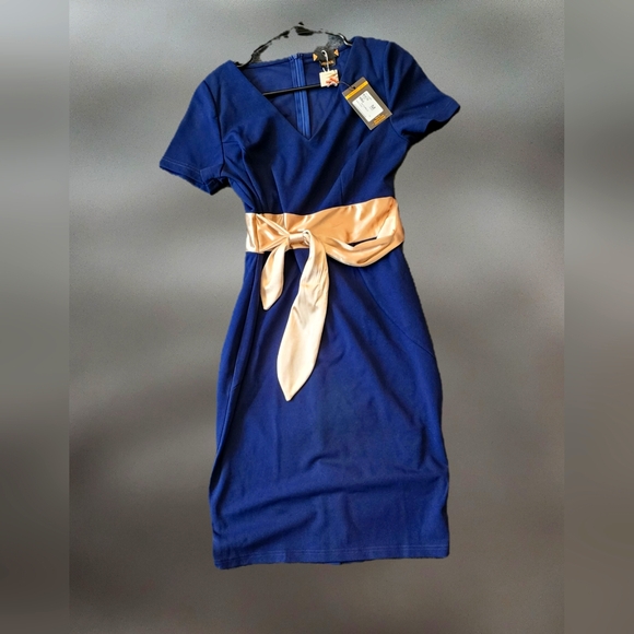 Miusol Navy Dress with Gold Sash - Picture 1 of 3